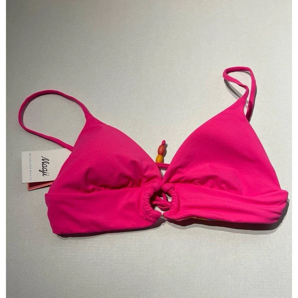 Maaji Dragon Fruit Shine Long Line Triangle Reversible Bikini Top Size M New